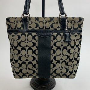 Coach Signature C Fabric Leather trim Shoulder bag Black Tan Coach Charm